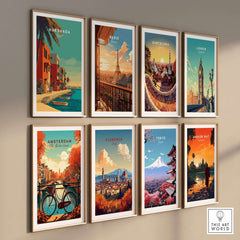 Hurghada Egypt Poster - Red Sea Boats Print displayed among various city posters in a wall art collection.