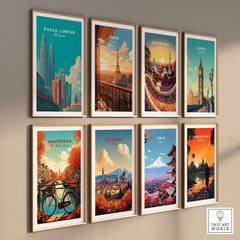 Kuala Lumpur Malaysia Print Petronas Towers Skyline Poster - Modern City Wall Art displayed among various city posters.