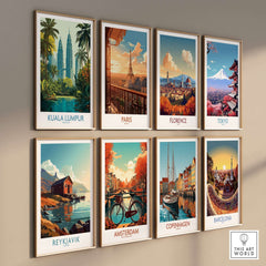 Kuala Lumpur Malaysia KLCC Park Wall Art - Malaysian Skyline Art Print featuring iconic cityscapes in a gallery wall setup.
