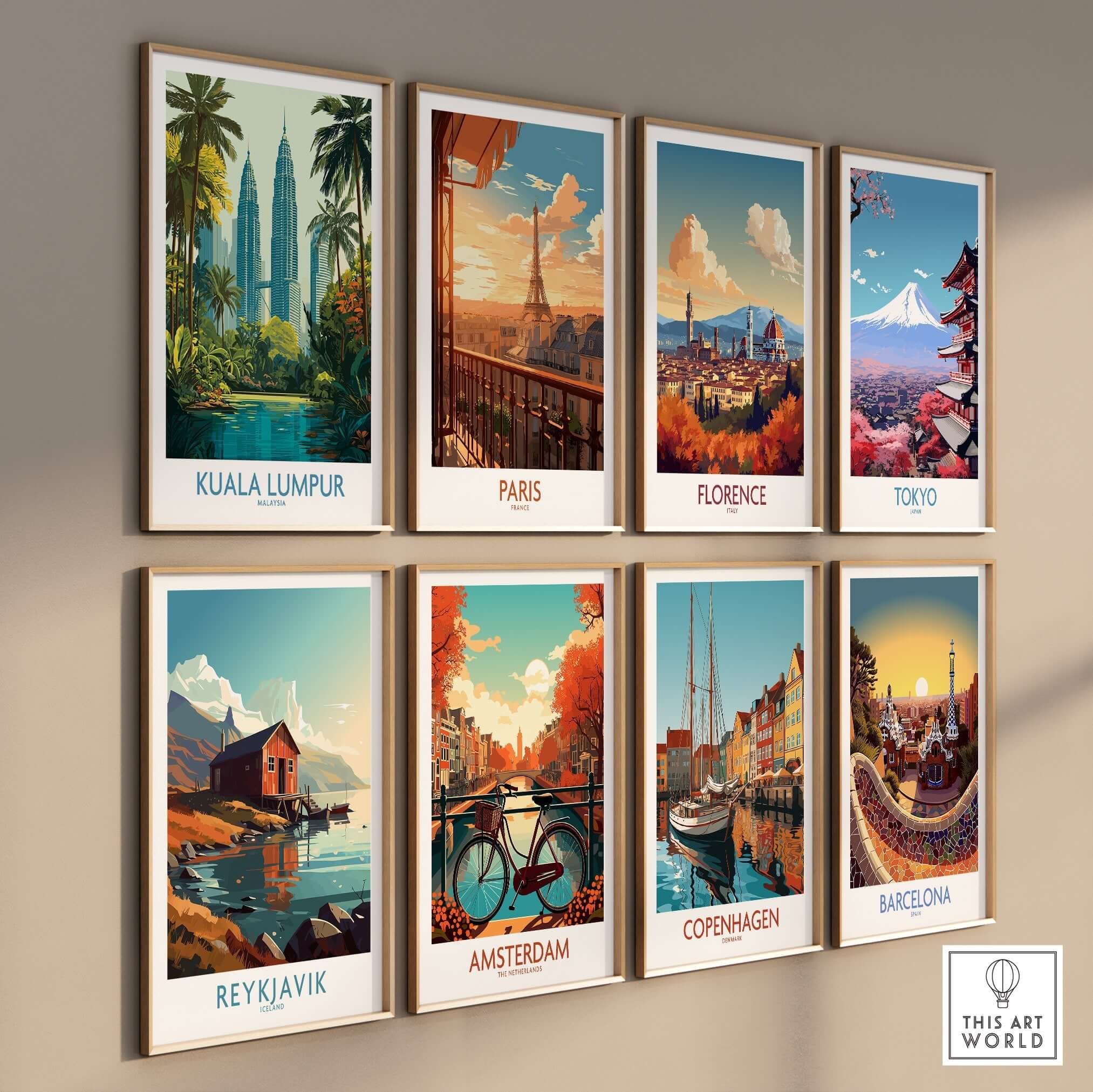 Kuala Lumpur Malaysia KLCC Park Wall Art - Malaysian Skyline Art Print featuring iconic cityscapes in a gallery wall setup.