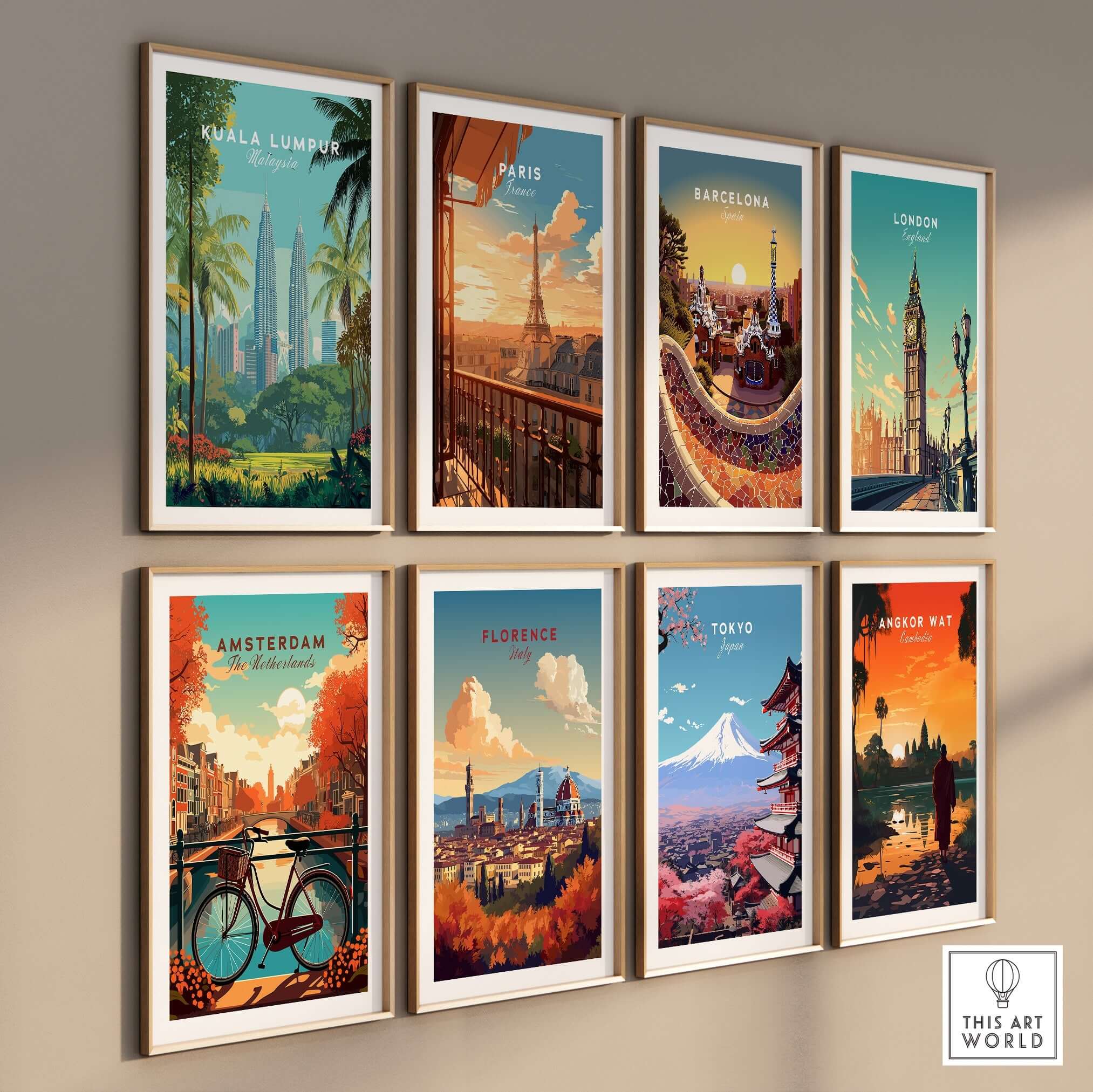 Kuala Lumpur Malaysia Petronas Towers Print - Skyscrapers & Nature Wall Art displayed in a gallery wall setting with cityscapes.