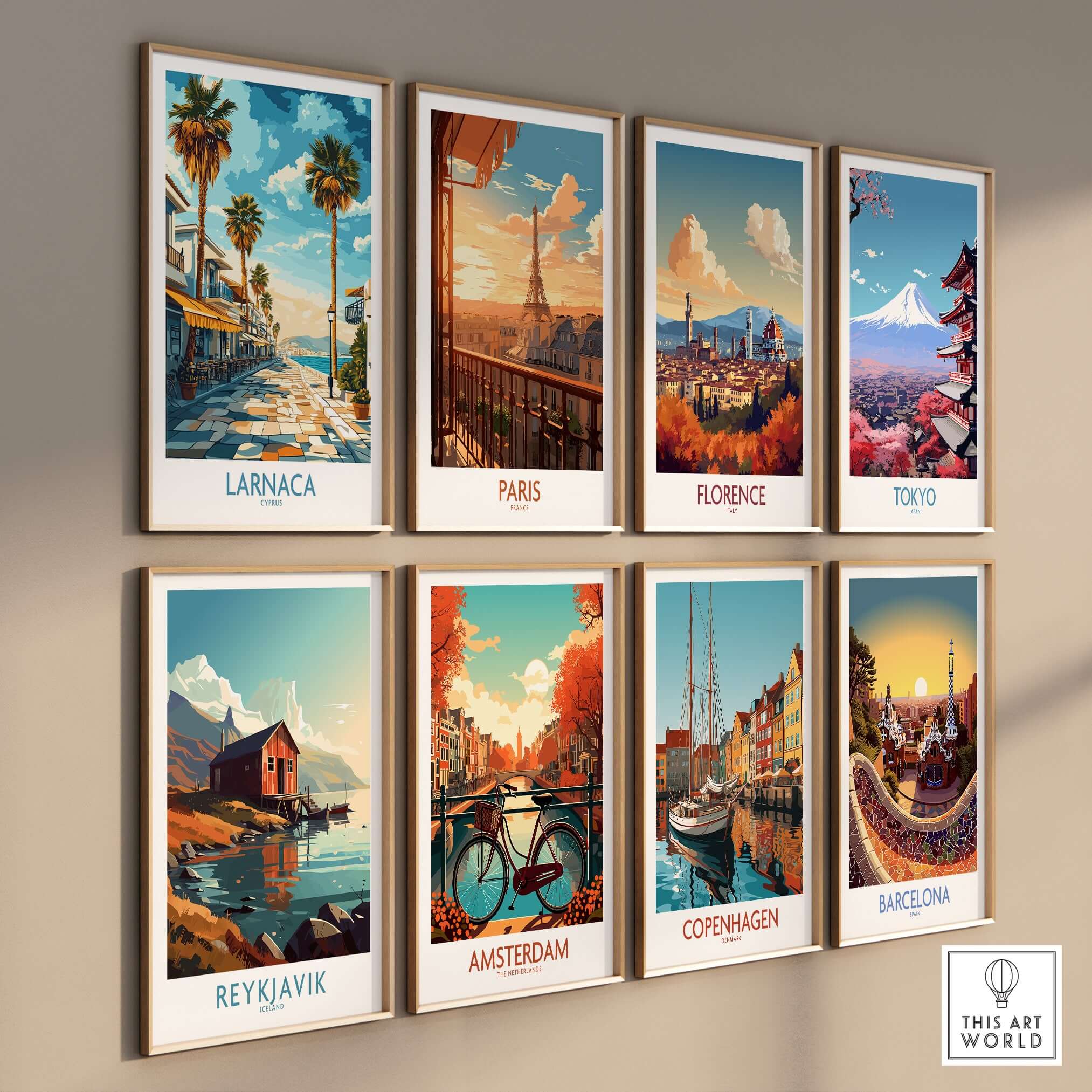 Larnaca Cyprus Finikoudes Beach Wall Art - Cyprus Seaside Town Print displayed among various city prints.