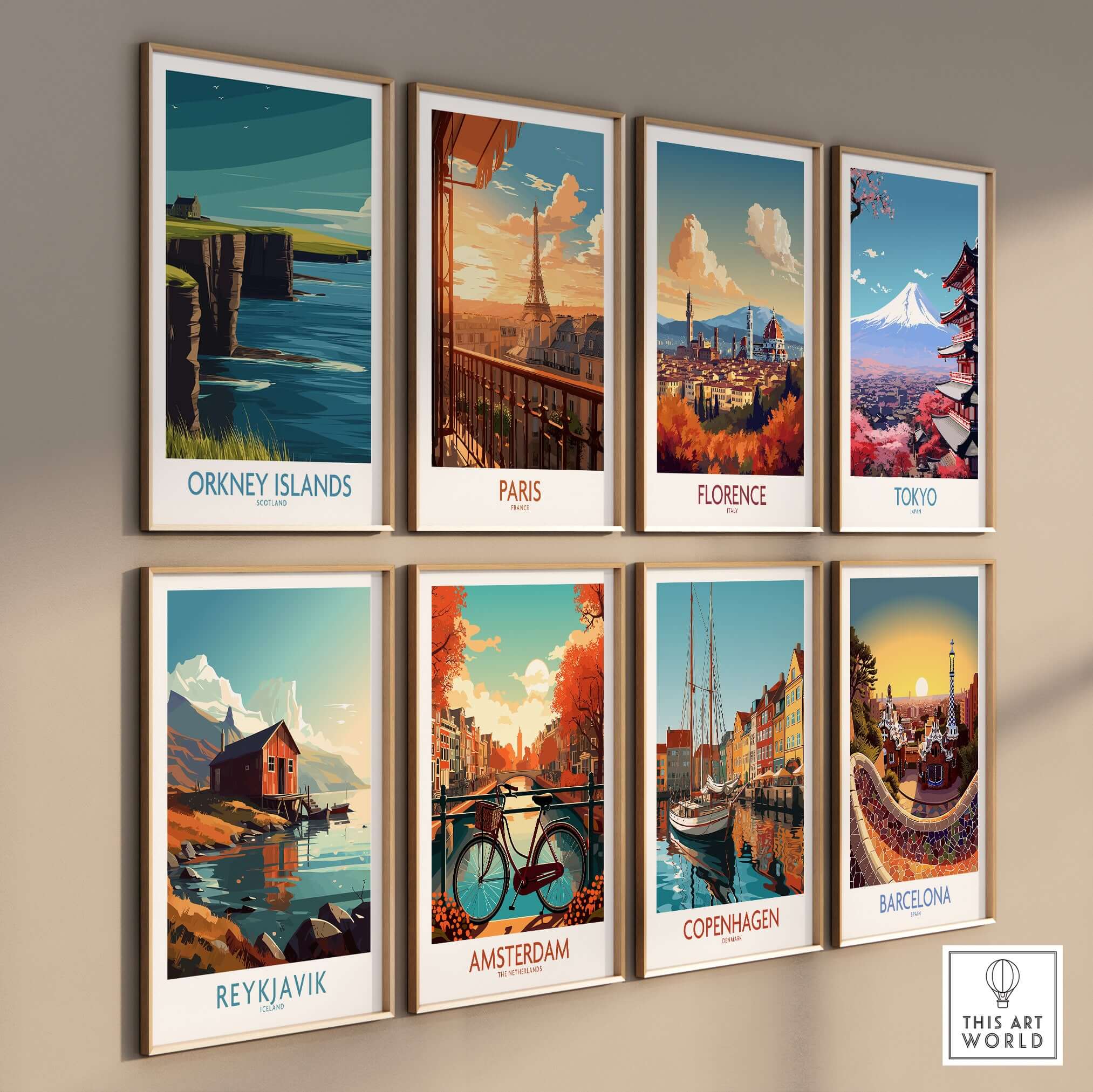 Orkney Islands Scotland Wall Art - Scottish Travel Decor displayed as part of a gallery wall with other travel-themed art pieces.