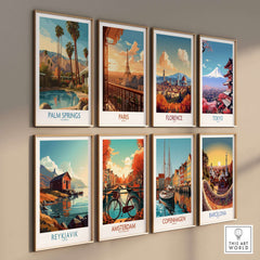 Palm Springs California Poolside Mountain View Print - California Travel Decor displayed among various city prints
