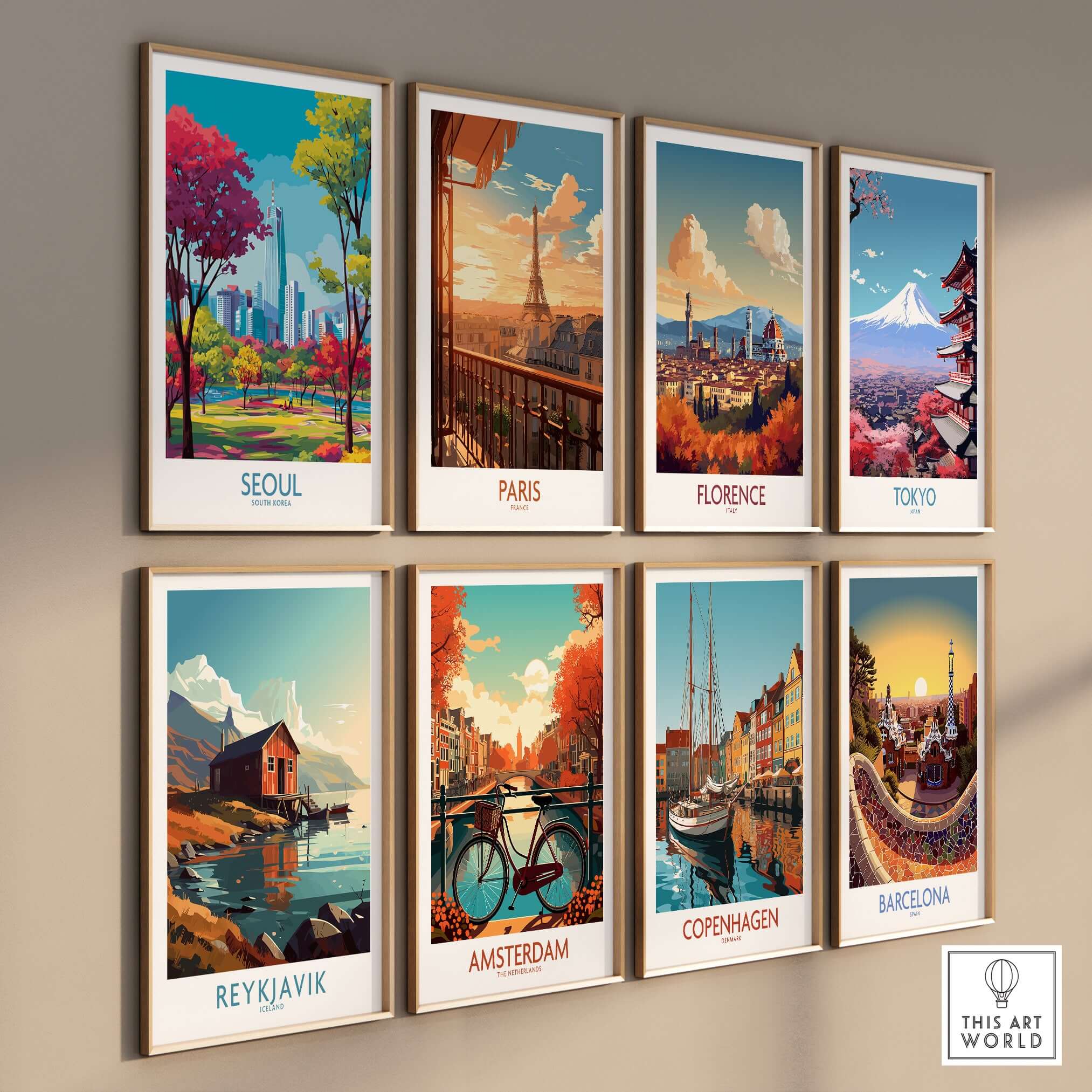 Seoul Wall Art - South Korea Print showcasing vibrant landmarks and culture in a stylish framed design.
