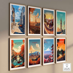 St Ives Cornwall Alleyway Beach View Print - Picturesque Coastal Town Poster displayed among travel artwork in a gallery wall.