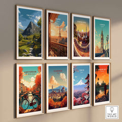 Tryfan Poster Wales Rocky Mountain Art - Scenic Welsh Highlands Print displayed alongside other city posters.