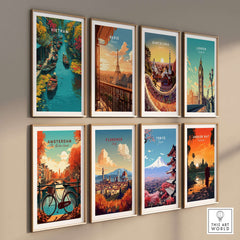 Vietnam Hoi An Canal Boats Print - Traditional River Market Wall Art featuring vibrant scenes of boats and markets.