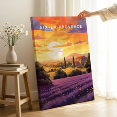 Aix-en-Provence Print on stretched canvas with mirror-wrap edges, held by hand in a room setting