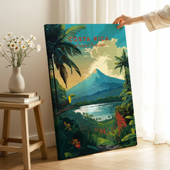 Costa Rica Print on stretched canvas with mirror-wrap edges, held by hand in a room setting