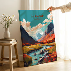 Glencoe Poster Print on stretched canvas with mirror-wrap edges, held by hand in a room setting