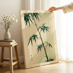 Green Bamboo Art Print – Japanese Botanical Wall Art — canvas print mirror edge hand holding room setting