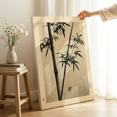 Black Bamboo Art Print – Japanese Ink Wall Art — canvas print mirror edge hand holding room setting
