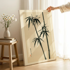 Bamboo Wall Art – Vintage Japanese Ink Print — canvas print mirror edge hand holding room setting