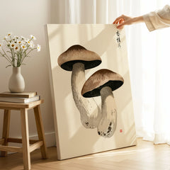 Mushroom Art Print – Vintage Japanese Botanical Wall Art — canvas print mirror edge hand holding room setting