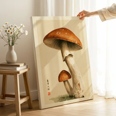 Mushroom Wall Art – Vintage Japanese Woodland Print — canvas print mirror edge hand holding room setting