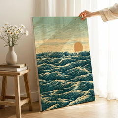 Japanese Ocean Art Print – Vintage Seascape Wall Art — canvas print mirror edge hand holding room setting