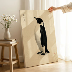 Penguin Wall Art – Minimalist Japanese Ink Art Print — canvas print mirror edge hand holding room setting