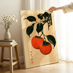 Persimmon Art Print – Japanese Botanical Kitchen Wall Art — canvas print mirror edge hand holding room setting
