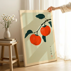 Persimmon Wall Art – Vintage Japanese Fruit Print — canvas print mirror edge hand holding room setting