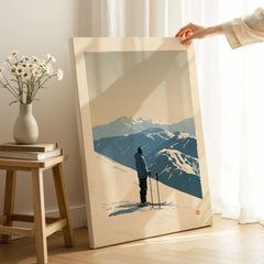 Ski Poster – Vintage Mountain Skier Wall Art — canvas print mirror edge hand holding room setting