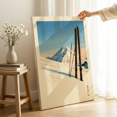 Vintage Ski Print – Japanese Woodblock Mountain Wall Art — canvas print mirror edge hand holding room setting