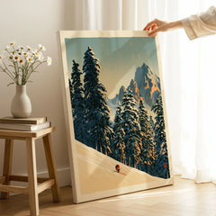 Ski Run Art Print – Vintage Alpine Forest Wall Art — canvas print mirror edge hand holding room setting