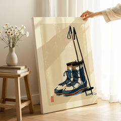 Vintage Ski Boots Art Print – Retro Ski Poster Wall Art — canvas print mirror edge hand holding room setting