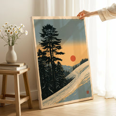 Winter Sunset Ski Print – Vintage Alpine Wall Art — canvas print mirror edge hand holding room setting