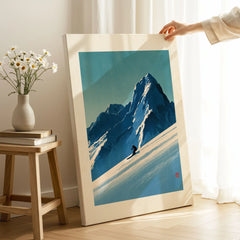 Ski Poster – Vintage Japanese Alpine Skiing Wall Art — canvas print mirror edge hand holding room setting