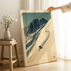 Downhill Skier Art Print – Vintage Ski Poster Wall Art — canvas print mirror edge hand holding room setting