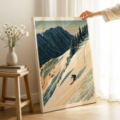 Powder Skiing Poster – Vintage Alpine Ski Wall Art — canvas print mirror edge hand holding room setting