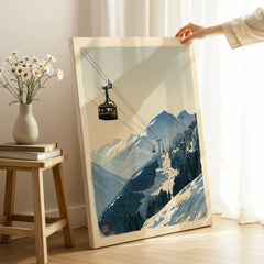 Ski Lift Art Print – Vintage Alpine Gondola Wall Art — canvas print mirror edge hand holding room setting