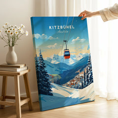 Kitzbuhel Art Print on stretched canvas with mirror-wrap edges, held by hand in a room setting
