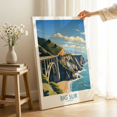 Big Sur Wall Art | Modern Style on stretched canvas with mirror-wrap edges, held by hand in a room setting