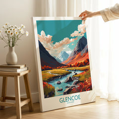 Glencoe Poster Print Modern on stretched canvas with mirror-wrap edges, held by hand in a room setting