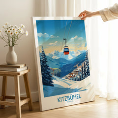 Kitzbuhel Wall Art Print on stretched canvas with mirror-wrap edges, held by hand in a room setting