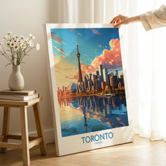 Toronto Wall Art Print on stretched canvas with mirror-wrap edges, held by hand in a room setting