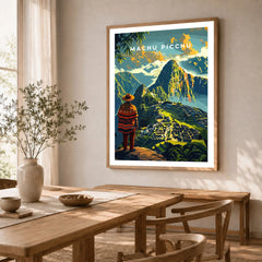 Machu Picchu Poster - natural wood framed art print in dining room