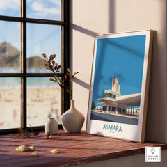 Asmara Eritrea Print – Fiat Tagliero Poster displayed in a stylish interior with a beach view.