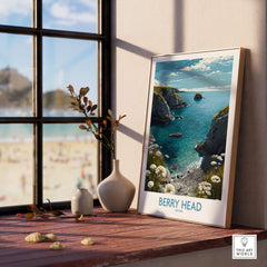 Berry Head Devon Print – Rocky Cliffs and Turquoise Sea Wall Decor displayed in a stylish interior with coastal view.