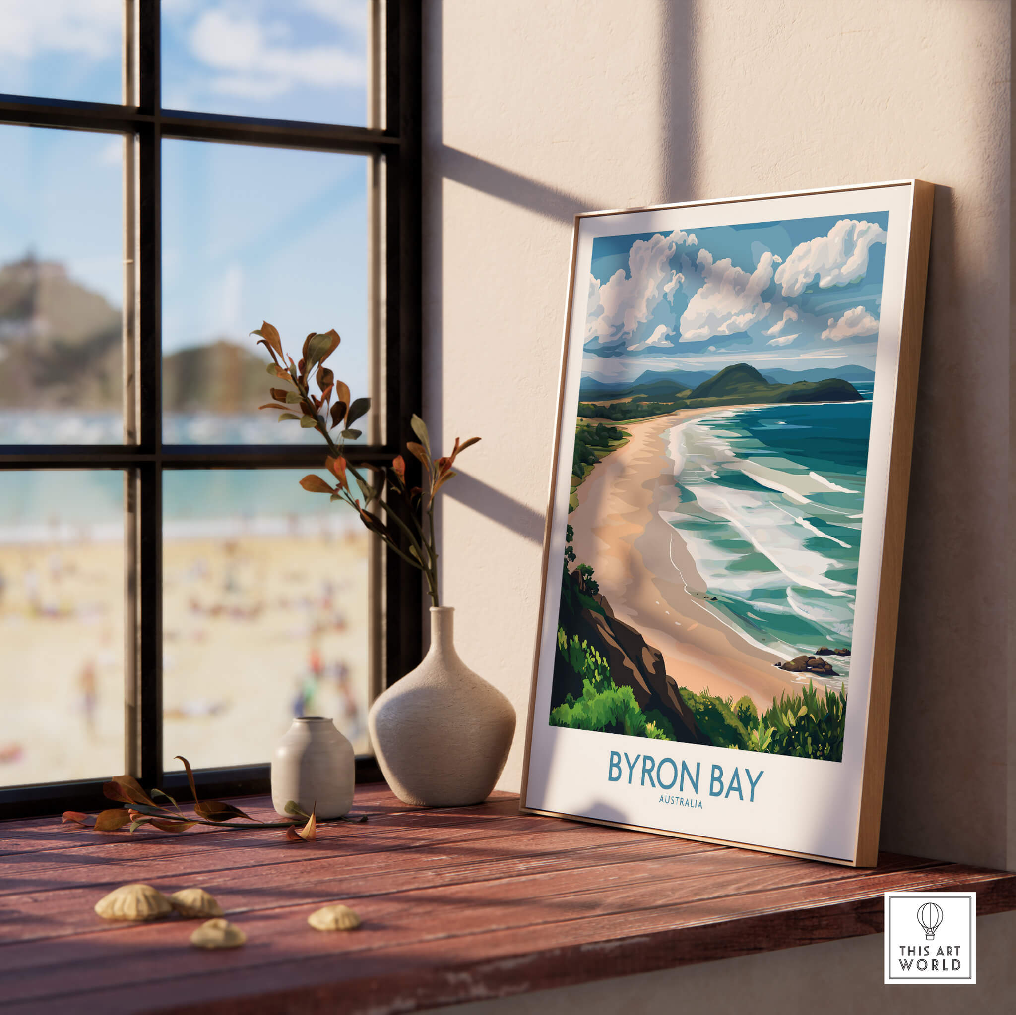 Byron Bay Wall Art Print Australia showcasing stunning coastal scenery and a beautiful indoor setting.