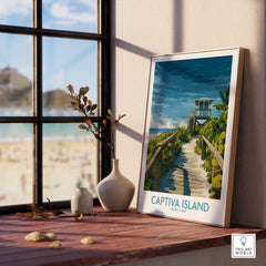 Captiva Island Florida Wall Art – Tropical Art featuring a scenic beach pathway and a lifeguard tower.