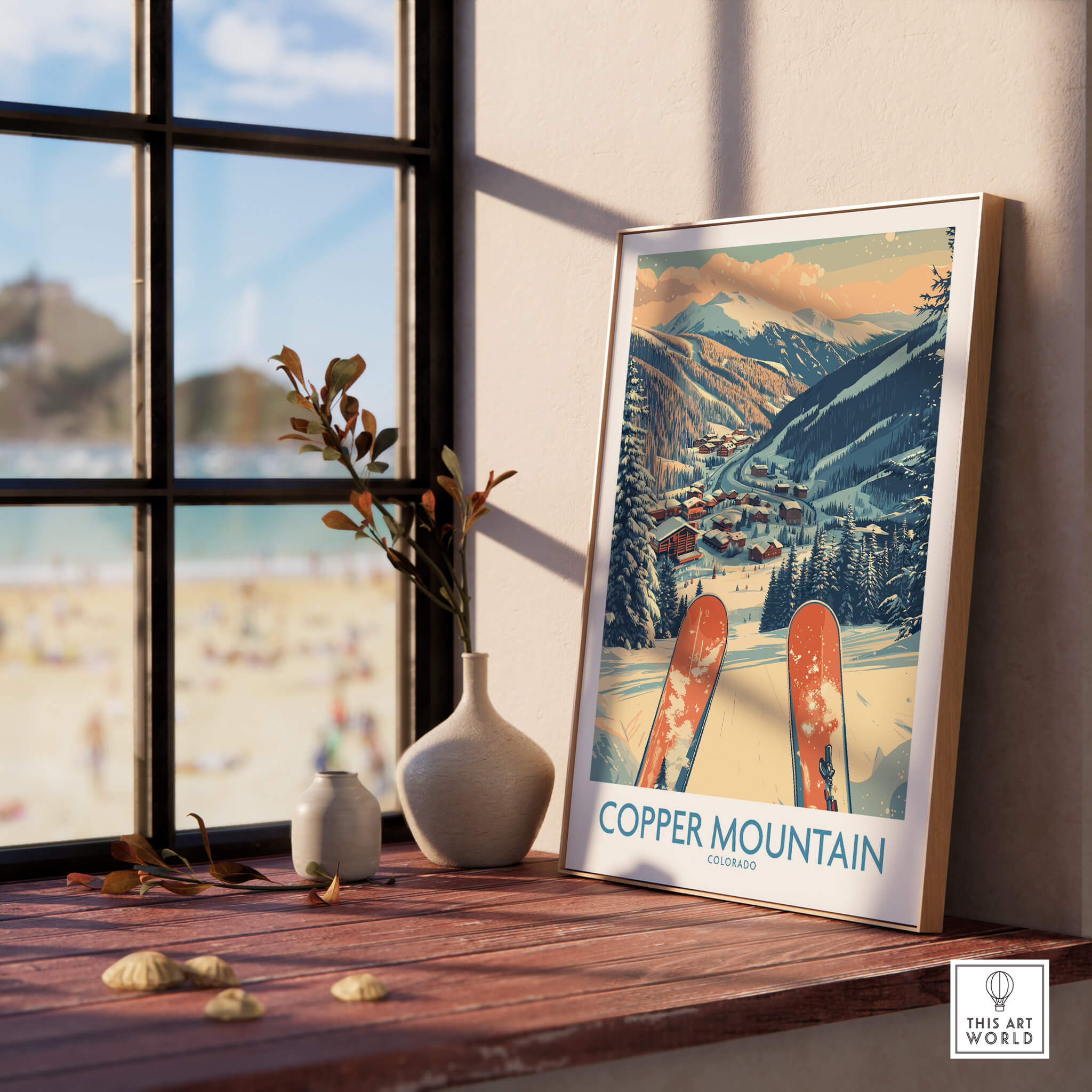 Copper Mountain Colorado Wall Art – Winter Mountain Ski Resort Wall Decor featuring a ski scene in a stylish frame.