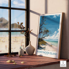 Honeymoon Island Poster | Florida State Park Coastline Canvas Print displayed in a sunny room with a beach view.