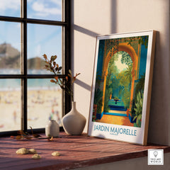 Jardim Majorelle Marrakesh Canvas Print | Tropical Oasis Landscape Poster displayed in a bright interior setting.