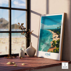 Lomé Togo Poster | West African Coastline Canvas Print displayed in a sunlit room with beach view.