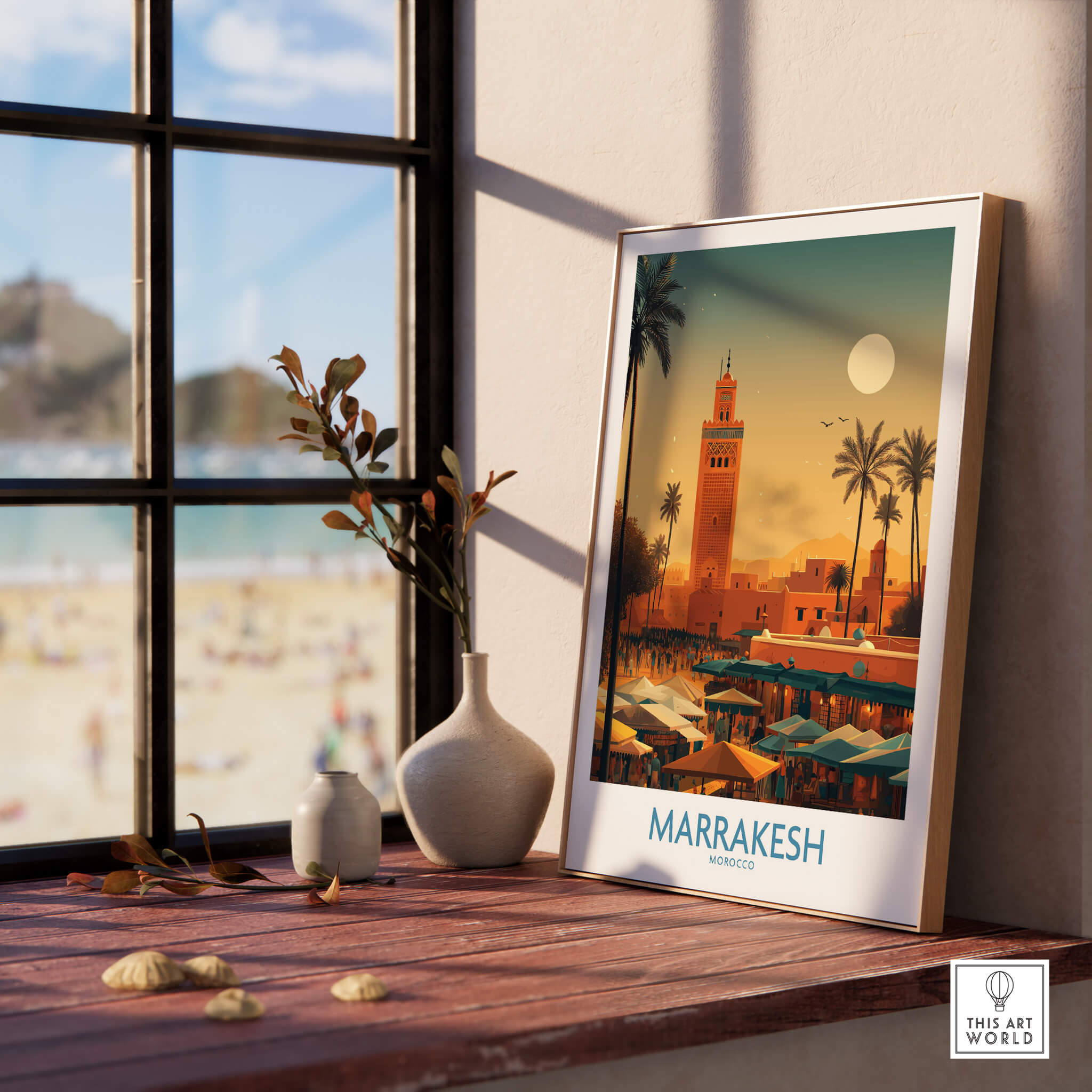 Marrakesh Morocco Poster | Traditional Moroccan Architecture Canvas Print showcasing a vibrant scene of the historic city.