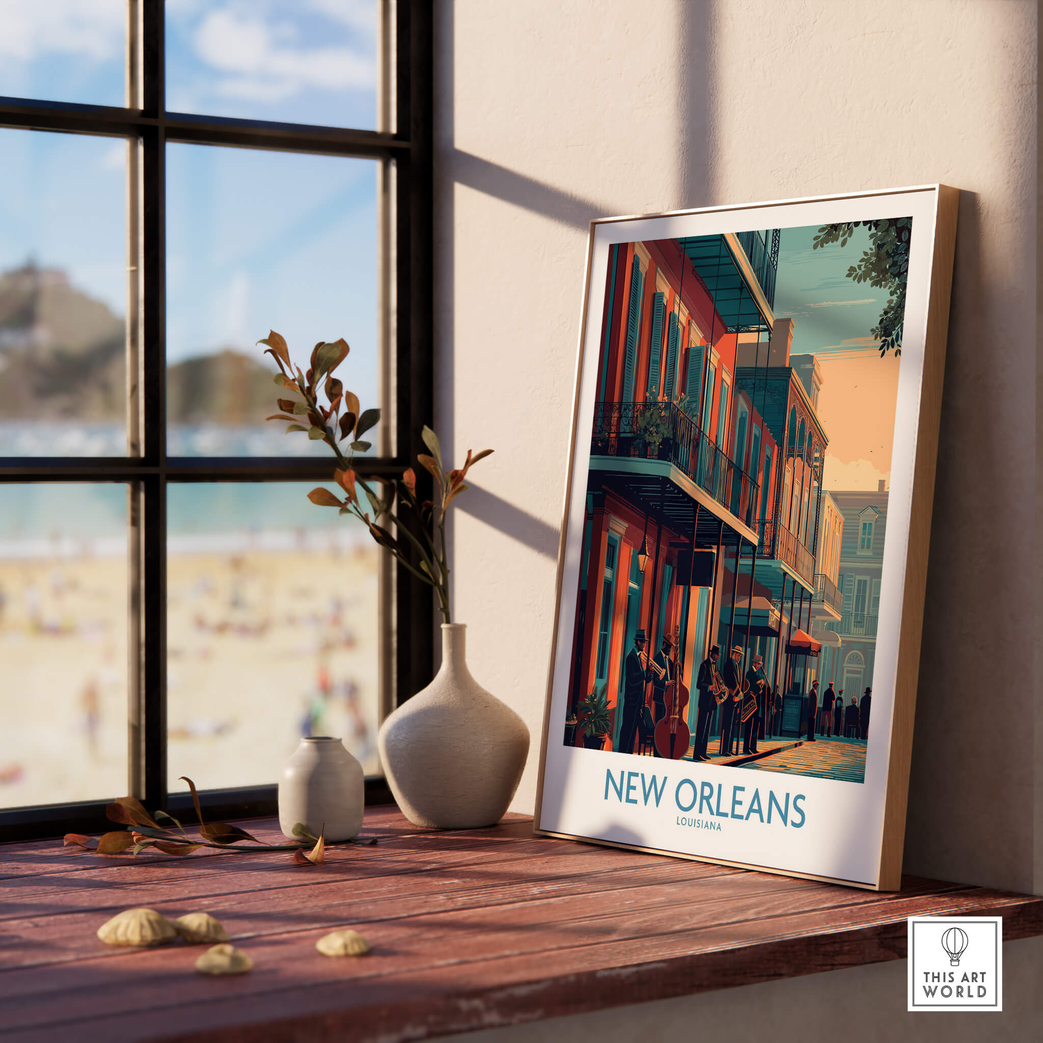 New Orleans Canvas Print | Musical Heritage Cityscape Poster featuring vibrant street scene and historic architecture.