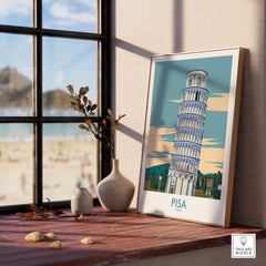 Pisa Wall Art Print | Italy Travel Poster featuring the iconic leaning tower in a stylish interior setting.
